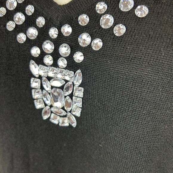 Iman Rhinestone Sweater Medium Black Cashmere Blend Boho Glam Holiday Party - Picture 2 of 12